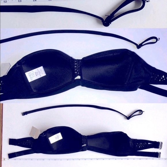 NEW T&T Solid Bandeau Bikini Top Swim Small Black Detachable Strap Women’s - Picture 12 of 16